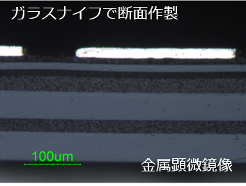 ガラスナイフで断面作製