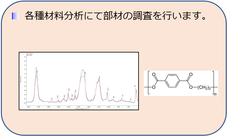 各種材料分析にて部材の調査を行います。